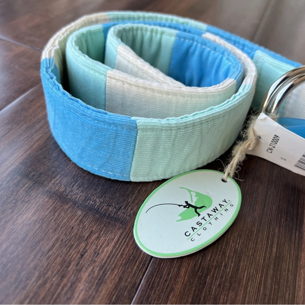 Castaway Nantucket Corduroy Belt O-Rings Blue Green Pastel NWT Men’s SMALL